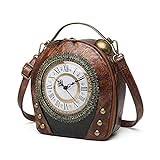 Real Working Clock Handtaschen Geldbörse Antik Steampunk Schultertasche PU Messenger Bag, braun,
