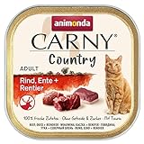 animonda Carny Adult Country Katzenfutter, Nassfutter für Katzen in der praktischen Portionsschale mit Rind, Ente + Rentier, 32 x 100g