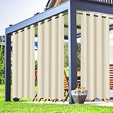 Wasserdicht Outdoor Vorhänge Beige 2 Stücke 132x213cm Outdoor Garten Verdunkelungsvorhang mit Ösen für Pavillon Pergola Terrasse Veranda Pool und Whirlp