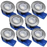 ELG Leuchten 8 x LED Einbaustrahler Dimmbar 240V,Silber-Matt,Einbauleuchten,Deckenspots,Downlight,7,5W,600-650LM,2800-4000K,IP54,68