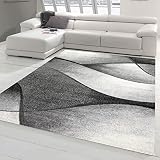Teppich-Traum moderner Wohnzimmer Teppich Wellen Design in schwarz grau anthrazit - pflegeleicht & strapazierfähig Größe 120x170