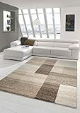 Designer Teppich Moderner Teppich Wohnzimmer Teppich Kurzflor Teppich Barock Design Meliert Braun Beige Größe 80x150 cm