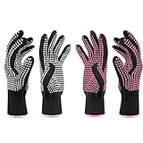Lifreer wärmebeständige Handschuhe, hitzeresistente Schutzhandschuhe, hitzebeständiger Handschuhschutz für Lockenstab und Lockenwickler (Rosarot und Weiß), 4 Stück