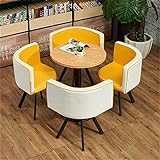 HAIYU Runder Vintage-Tischstuhl, 5-teilig, moderne Kombination, einfacher Empfang, Freizeit, Leder, Kaffee, Sofa, Sitz, Büro, Lounge (Farbe: weiß + grün) (weiß + gelb)