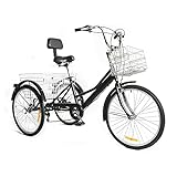 Dreirad für Erwachsene, 24' 7-Gang 3-Rad-Dreirad Erwachsenendreirad, Fahrräder Damen Fahrrad Seniorenrad Citybike Adult Tricycle Fahrrad mit Einkaufskorb für Outdoor Sports Shopping