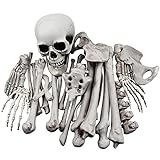 tixoacke Skelettknochen und Totenkopf, Halloween-Skelett-Knochenfigur für Halloween, gruseliger Friedhof, Bodendekoration, künstlicher Gruselknochen, 28 Stück