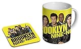 Brooklyn Nine 9 gelbe Keramik-Kaffeetasse + Untersetzer, Geschenkset ...