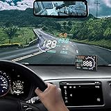 icyant A8 5,5' Car Head-Up Display mit HUD-Bildschirm, OBDII Windschutzscheibenprojektor, Geschwindigkeitswarnung, Zeit, Kilometerstandsmessung für alle Fahrzeuge, sicherer Fahren, kostengünstiger.