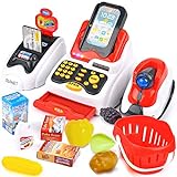 BUYGER Elektronische Kasse Spielzeug Registrierkasse mit Scanner Supermarktkasse Spielkasse Rollenspielzeug Kasse Kaufladen für Kinder ab 3 Jahre