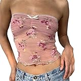 Geagodelia Damen Sexy Tube Top Spitze Trägerloses Top Y2k Fashion Oberteile Crop Top BH Bandeau Top Sommer Aesthetic Clothes Outfit Streetwear Clubwear (C - Pink, S)