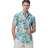 BOTOWI Herren-Hawaii-Hemd Button-Down-Kurzarmhemd Blumen-Strandhemden Urlaubshemden Tropenhemden, Relaxed-Fit,10#,L