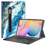 Fintie Tastatur Hülle für Samsung Galaxy Tab S6 Lite 10,4 SM-P610/ P615 2020 mit Stifthalter - Ultradünn Keyboard Case mit magnetisch Abnehmbarer drahtloser Deutscher Tastatur, Meeresblau