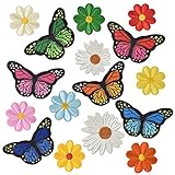 16× Applikationen zum Aufbügeln für Erwachsene Blumen Applikationen zum Aufnähen Kinder Aufbügler Flicken Aufbügeln Schmetterlingsmuster Stickerei Patch für Mädchen Jungs Aufbügel Patches zum Jeans