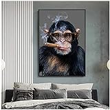 Druck auf Leinwand AFFE Gorilla Rauchen Poster Wandkunst Bilder Tierdrucke für Wohnzimmer Home Decor Bilder-23.6”x 39.4'(60x100cm) Kein Rahmen