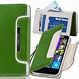 numia Nokia Lumia 625 Hülle, Handyhülle Handy Schutzhülle [Book-Style Handytasche mit Standfunktion und Kartenfach] Pu Leder Tasche für Nokia Lumia 625 Case Cover [Grün-Weiss]