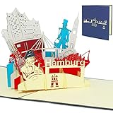 LINPopUp®, LIN17251, 3D POP UP Karte Grußkarten Reisegutschein Geburtstag Karten Hamburg skyline, N193