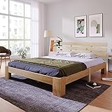 Massivholz Doppelbett mit Lattenrost, Doppelt Bett aus Holz mit Kopfteil, für Erwachsene, Kinder, Jugendliche 140x200 cm (Natürlich)