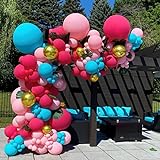 178-teiliges Palmblatt-Ballon-Girlanden-Set in Hot Pink, Blau und Gold für Wild One, Safari, Hawaii, tropischer Dschungel, Mottoparty, Geburtstag, Babyparty