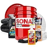 Autowäsche Set - SONAX: Autoshampoo Glanz Shampoo Konzentrat - GritGuard Wascheimer mit Deckel & Schmutzfalle, Waschhandschuh mit Insekten Mesh - Autoreinigungsset Aussen