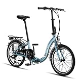 PACTO SIX - Hollandrad Hochwertiges Klappfahrrad 27cm Aluminiumrahmen Bike 20 Zoll Aluminiumräder Bicycle, 6 Speed Shimano Gänge Faltrad Klapprad Fahrrad Klappfahrrad Für Erwachsene Blau (Blau)