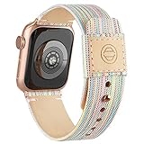 Goosehill Kompatibel mit Apple Watch Armband,Stoff Nylon Gewebt Ersatzband mit Leder Futter und Druckverschluss für iWatch Series 6/5/4/3/2/1 SE, Regenbogen 38mm/40mm
