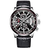 Benyar Quarz-Chronograph, wasserdichte Uhren, echtes Business-Multifunktions-Sport-Design, Lederband, Armbanduhr für Herren (5102 A schwarz)
