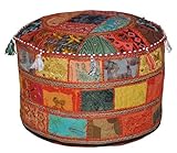 Marubhumi Traditionelle Dekorative osmanischen Komfortable Bodenkissen Hocker mit Verzierung mit Stickerei & Patchwork, 58 x 33 cm