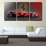 Leinwanddruck 3 Teiliges Wandbild-Formel 1 Rot Ferrari Bild Auf Leinwand 3 Teilig Leinwandbilder Wohnzimmer,Büro,Küche,Badezimmer,Schlafzimmer Deko Kreatives Geschenk 50X70Cmx3