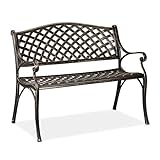 Relaxdays Gartenbank, Garten & Balkon, 2-Sitzer, antikes Design, Aluminium Sitzbank, HBT: 82x102x60 cm, schwarz-bronze