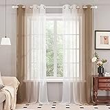 Deconovo Voile Vorhänge Durchsichtig Gardine Balkon mit Ösen, 215x140 cm(HöhexBreite), Braun, 2er S