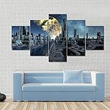 HHGJJ 5 teiliges Bild Futuristische Alien City Base 5 teilig leinwandbilder,leinwanddrucke Bilder,Bild leinwand XXL 5 teilig,wandbilder Schlafzimmer Dekoration,Bilder,Poster,kunstdrucke 150x80cm