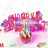 Pop Up Musical Birthday Card, Funny Blowable Candle 3D Happy Birthday Cards Play Happy Birthday Music Greeting Egift Card Geburtstag für Frauen, Mutter, Frau, Freundin, Oma, Tochter und Schwester