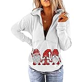 Hoodie Kapuzenjacke Damen Weihnachtlichem Print reißverschluss Kapuzen Sweatjacke Pullover und Stehkragen mit Langen Ärmeln und Ziernähten Sweatshirt