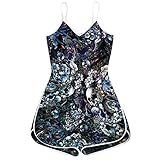 iHENGH Pyjama-Pyjama-Overall mit Halloween-Kürbis-Schädel-Print für Damen(Blau, M)