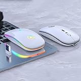Kabellose Maus, Siebenfarbige PC Wireless Mouse, USB Wiederaufladbare Leise Funkmaus Kabellose Maus, Smart Sleep(Weiß)
