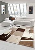 Designer Teppich Moderner Teppich Wohnzimmer Teppich Kurzflor Teppich mit Konturenschnitt Karo Muster Braun Beige Mocca Größe 120x170 cm