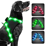 ChalkLit LED Hundegeschirr, Leuchtendes Wiederaufladbares Beleuchtetes Reflektierendes Hundegeschirr Leuchtet Im Dunkeln, LED Hunde-Sicherheitswestenlichter für Nachtspaziergänge (Grün, L)