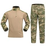 Rrongwn Tarnanzug Herren Tactical Camouflage Uniformen 2 Stück Sets Outdoor Militär Combat Frosch Anzug Armee Jagd Hosen Atmungsaktiv Langarm T Shirt mit Kragen Top T
