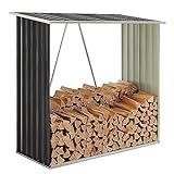 Juskys Holzunterstand Enno für Brennholz außen - Kaminholzregal aus Stahl - Unterstand für Kaminholz aus Metall in Anthrazit - Brennholzregal
