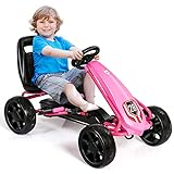 COSTWAY Kinder Gokart, Pedalbetriebenes Kindergefährt, Kinderkart Tretauto mit verstellbarem Sitz & Fußpedalen, Go Karts für Jungs und Mädchen von 3 bis 8 Jahre (Pink)