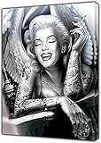 JASONNHZ Schwarz Weiß Marilyn Monroe Engel Portrait Leinwand Malerei Wand-Kunst-Tattoo Rauchen Frauen Poster Und Drucke Wohnkultur Bilder Für Schlafzimmer, Wohnzimmer, Frameless,60×80cm