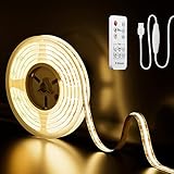 PAUTIX USB 5V LED Streifen Warmweiss 2M mit RF Fernbedienung, 640LEDs 3000K Dimmbar COB LED Strip Lights CRI85+ TV Hintergrundbeleuchtung,Flexibel Unterbodenleuchte für Küche,Zuhause DIY Beleuchtung