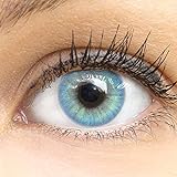 Sehr stark deckende und natürliche blaue Kontaktlinsen SILIKON COMFORT NEUHEIT farbig blau + Behälter von GLAMLENS - 1 Paar (2 Stück) - DIA 14.00 - ohne Stärke 0.00 Dioptrien