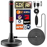 DVB-T/DVB-T2 Antenne mit Verstärker - HDTV Zimmerantenne für Fernseher, Großer Reichweite und 360° Empfang, Mit Magnetfuß - 5 Meter Kabel, Unterstützt 4K HD-Kanäle & Alle TV-G