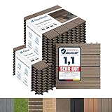 Floordirekt WPC Fliesen 30x30 cm, 2m² = 22 Terrassenfliesen, Klickfliesen, Balkonfliesen in Holzoptik - Bodenbelag für Balkon & Terrasse - wetterfest mit Drainagefunktion | Dunkelbraun | Roy