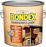 Bondex Dauerschutz Lasur Eiche 2,5 L für 32 m² | Hoher Wetter- und UV-Schutz bis zu 8 Jahre | Tropfgehemmt | Natürliches Abwittern - kein Abplatzen | Dauerschutzlasur| Holzlasur