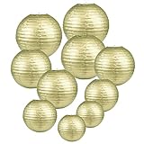 LIHAO goldene Papier Laterne Lampions rund Lampenschirm Hochtzeit Dekoration Papierlaterne - (10er Packung) (Verschiedene Größen) (Verpackung MEHRWEG)
