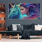 5D Diamond Painting Einhorn Diamant Painting Bilder Mädchen Diamond Painting Erwachsene Bastelset, DIY Diamant Kunst Malerei Stickerei Kreuzstich Bilder Paintings Set, Deko Wohnzimmer 100x300cm Z-1090
