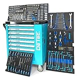 DeTec. Werkstattwagen Worker Edition XXL Werkzeugwagen gefüllt Werkzeugkiste mit Werkzeug Werkzeugschrank rollbar Werkzeugkasten mit Schaumstoff-Werkzeugeinlegern in blau