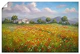 ARTland Poster Kunstdruck Wandposter Bild ohne Rahmen 90x60 cm Querformat Landschaften Natur Bauernhof Feld Blumen Blüten Rot Mohn Toskana U4PV